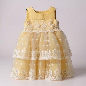 Toddler Dress Size 2T Fancy Party Dress Yellow Lace Bow